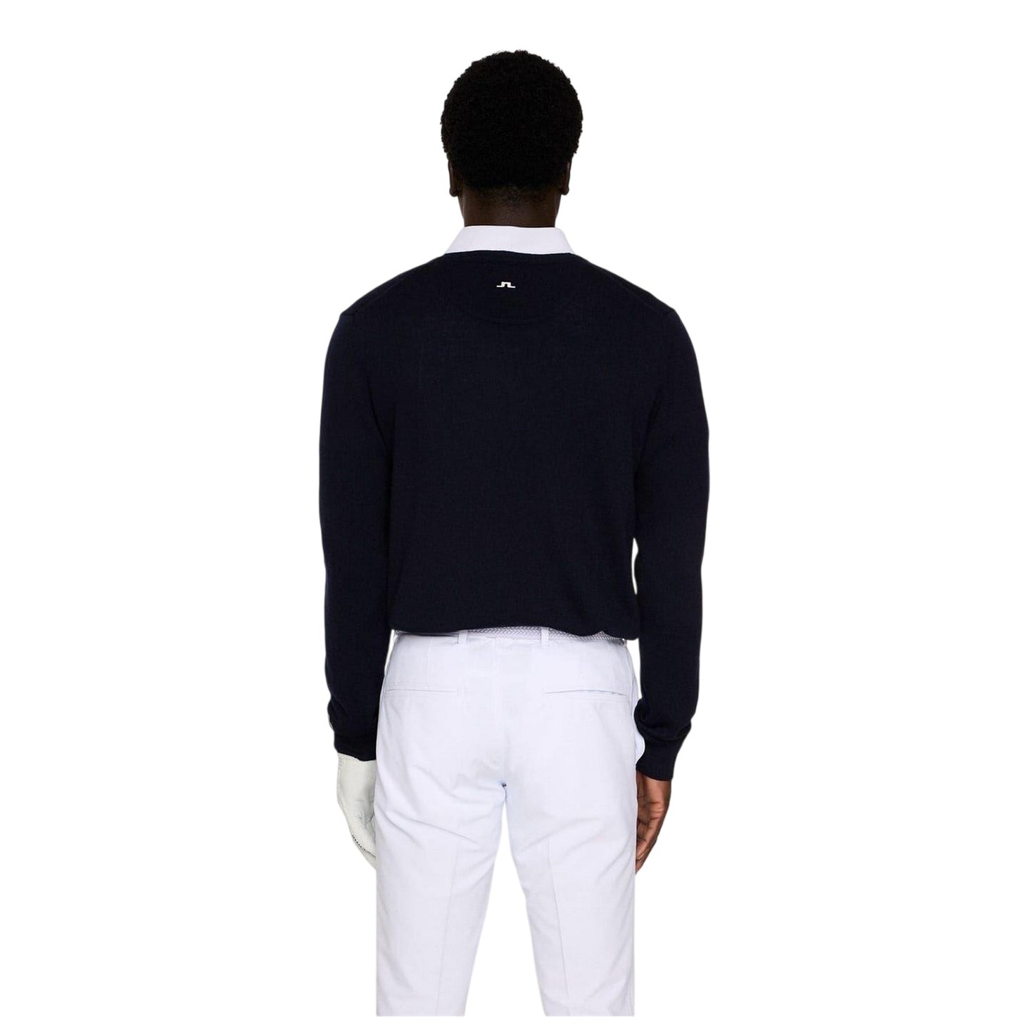 Navy - Back - J.Lindeberg Mens Lymn Embroidered Logo Knitted V Neck Sweatshirt
