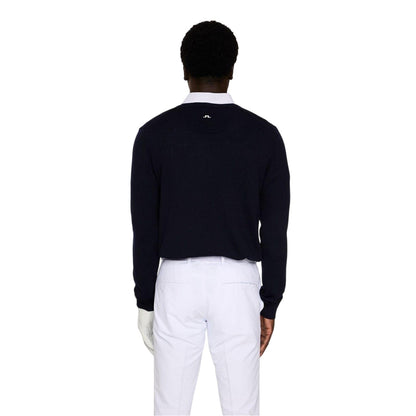 Navy - Back - J.Lindeberg Mens Lymn Embroidered Logo Knitted V Neck Sweatshirt