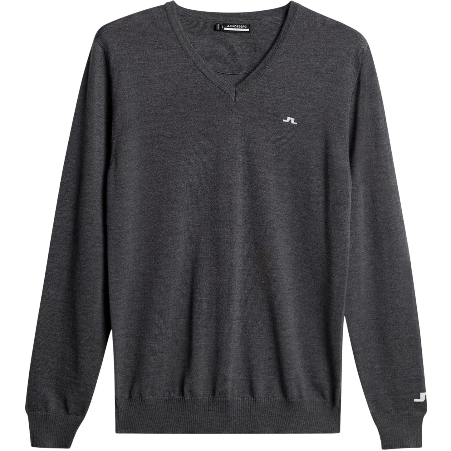 Grey Melange - Front - J.Lindeberg Mens Lymn Embroidered Logo Knitted V Neck Sweatshirt