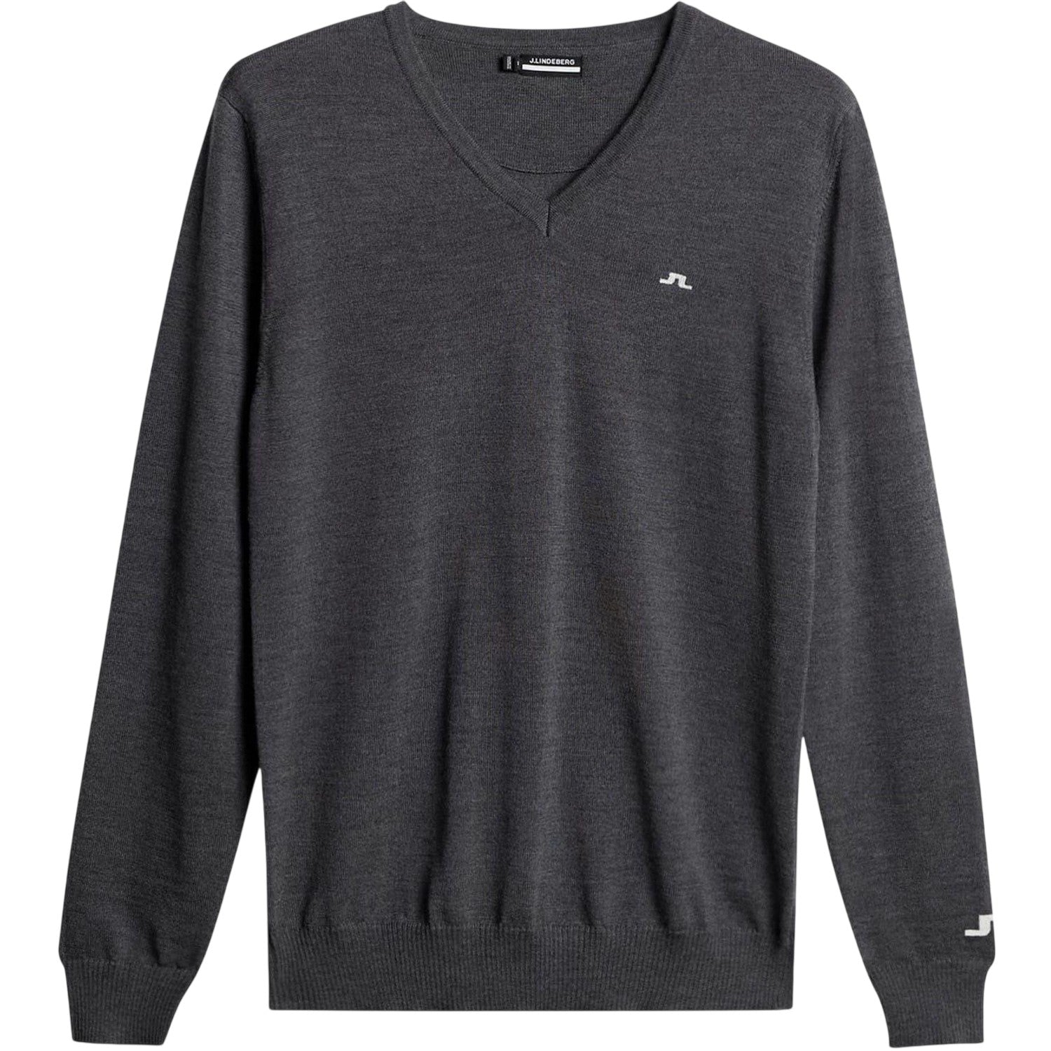 Grey Melange - Front - J.Lindeberg Mens Lymn Embroidered Logo Knitted V Neck Sweatshirt