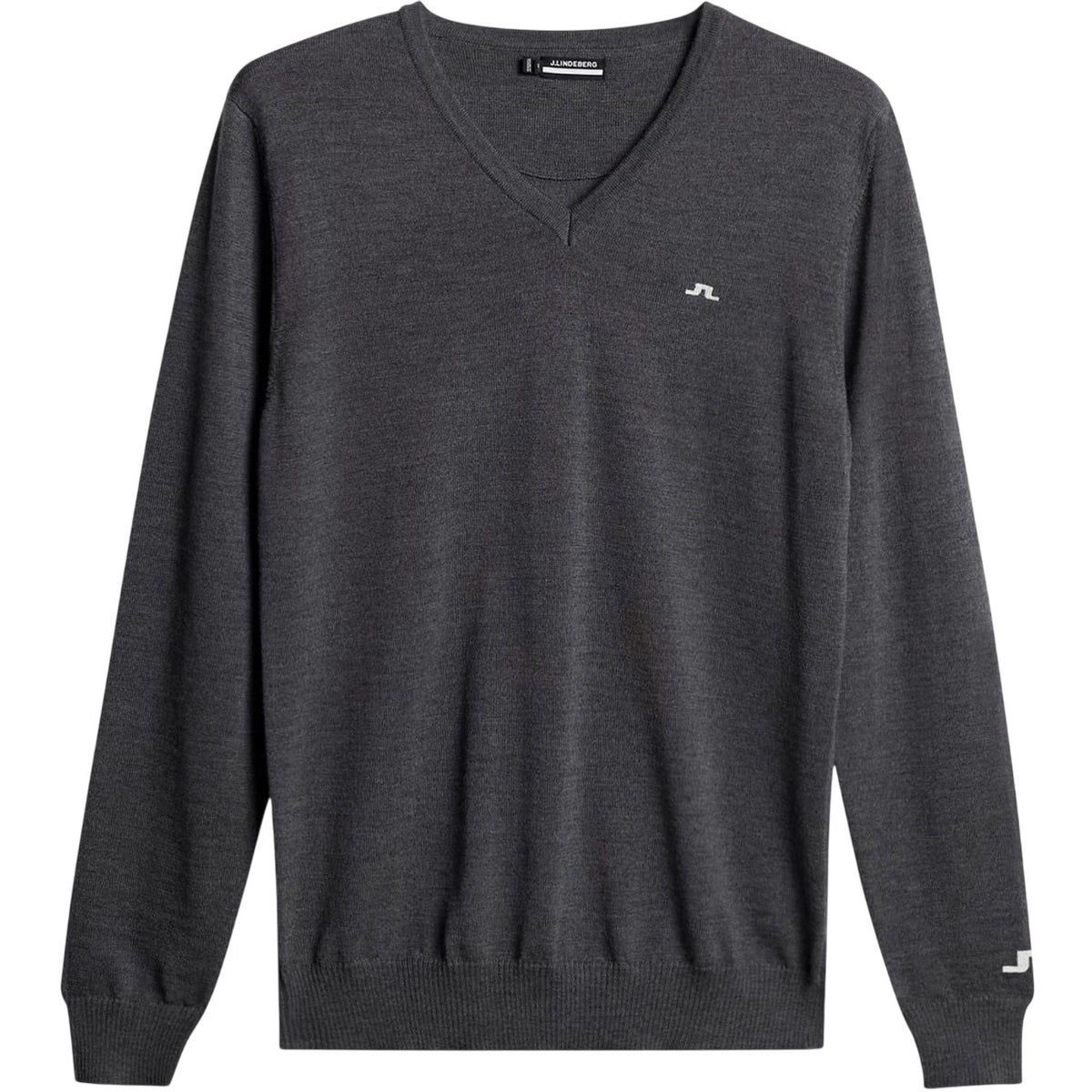 Grey Melange - Front - J.Lindeberg Mens Lymn Embroidered Logo Knitted V Neck Sweatshirt
