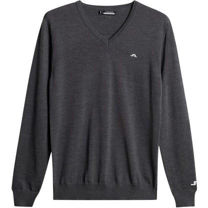 Grey Melange - Front - J.Lindeberg Mens Lymn Embroidered Logo Knitted V Neck Sweatshirt
