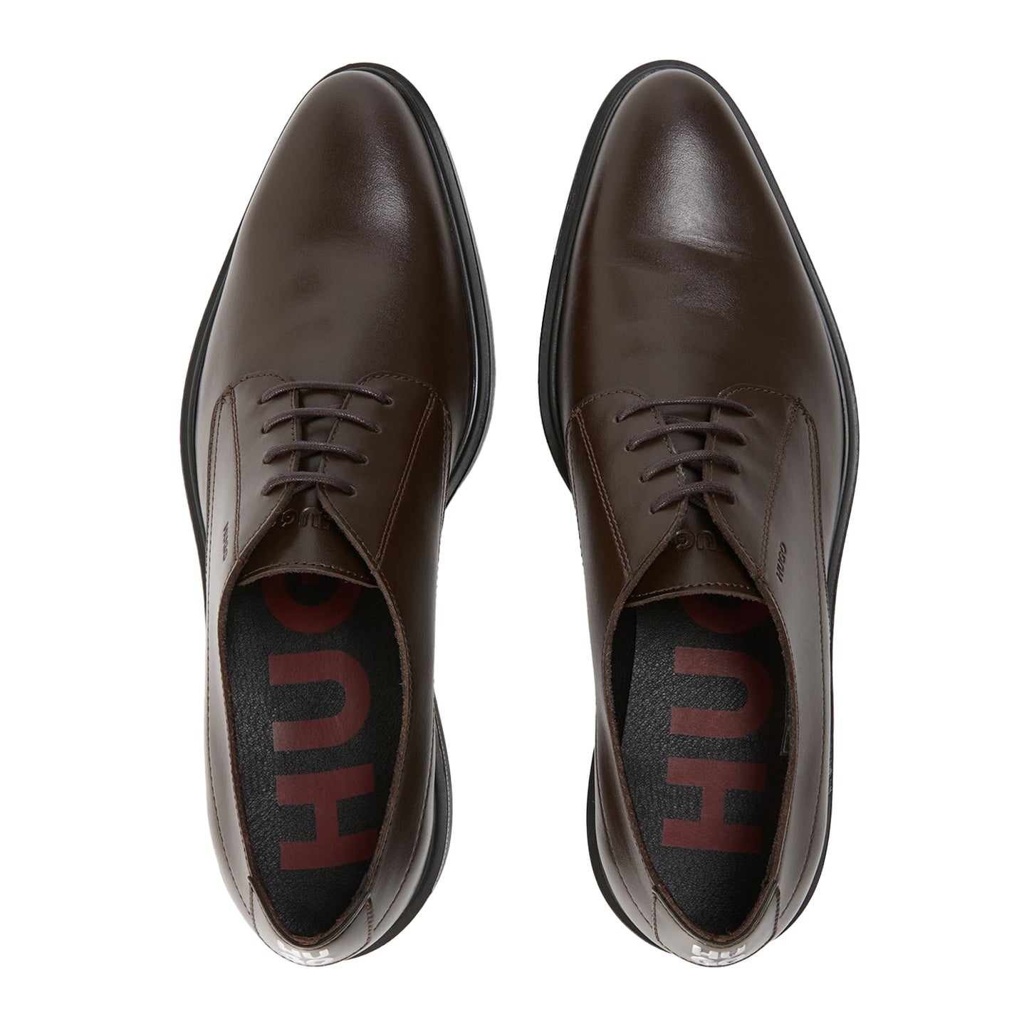 Dark Brown - Side - Hugo Boss Mens Kerr Leather Derby Shoes