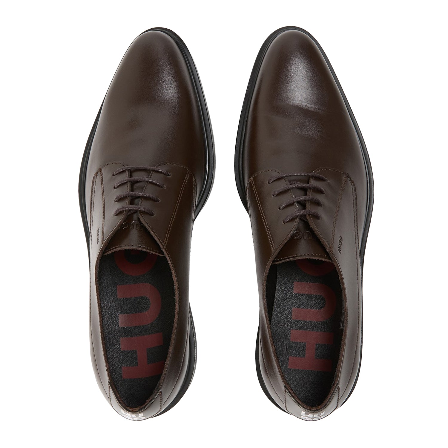Dark Brown - Side - Hugo Boss Mens Kerr Leather Derby Shoes