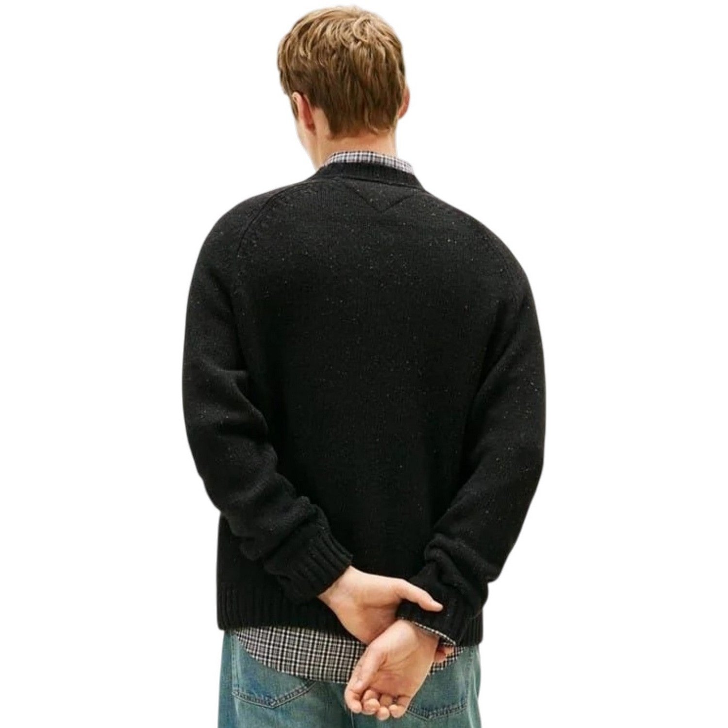 Black - Back - Tommy Jeans Mens Badge Knitted Crew Neck Sweatshirt