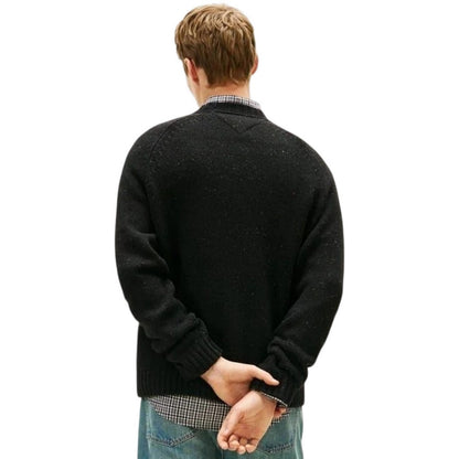 Black - Back - Tommy Jeans Mens Badge Knitted Crew Neck Sweatshirt