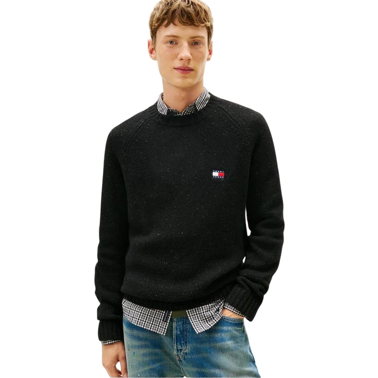 Black - Lifestyle - Tommy Jeans Mens Badge Knitted Crew Neck Sweatshirt