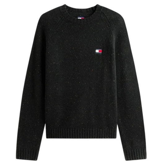 Black - Front - Tommy Jeans Mens Badge Knitted Crew Neck Sweatshirt