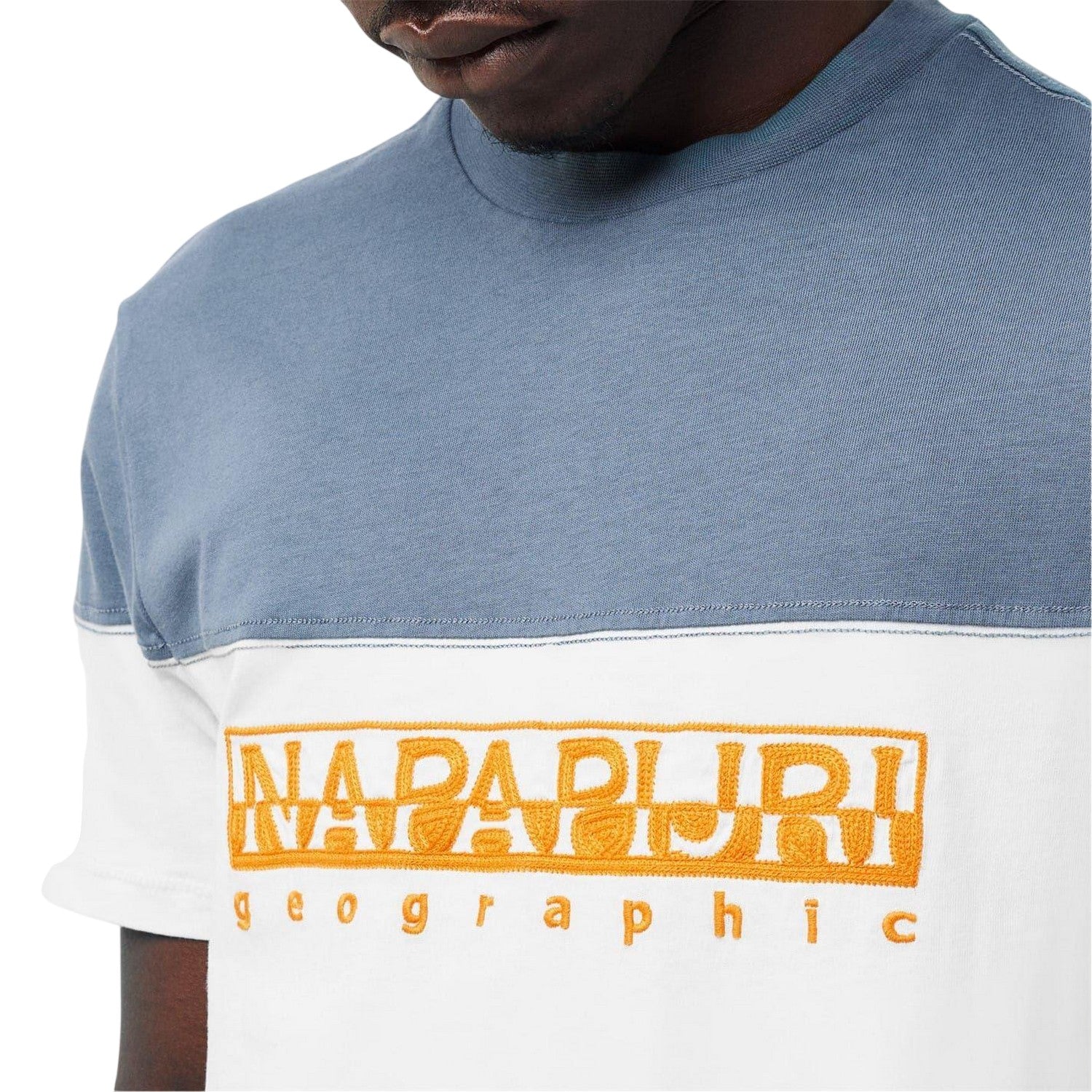 White-Blue - Side - Napapijri Mens Saturnia Geographic Crew Neck T-Shirt