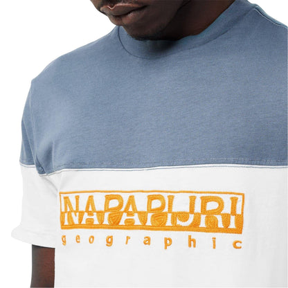 White-Blue - Side - Napapijri Mens Saturnia Geographic Crew Neck T-Shirt