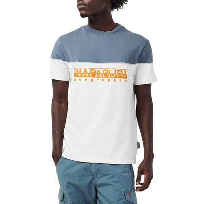 White-Blue - Pack Shot - Napapijri Mens Saturnia Geographic Crew Neck T-Shirt