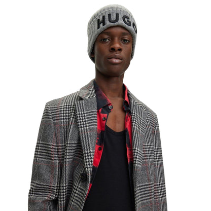 Silver - Back - Hugo Embroidered Logo Wool Winter Beanie