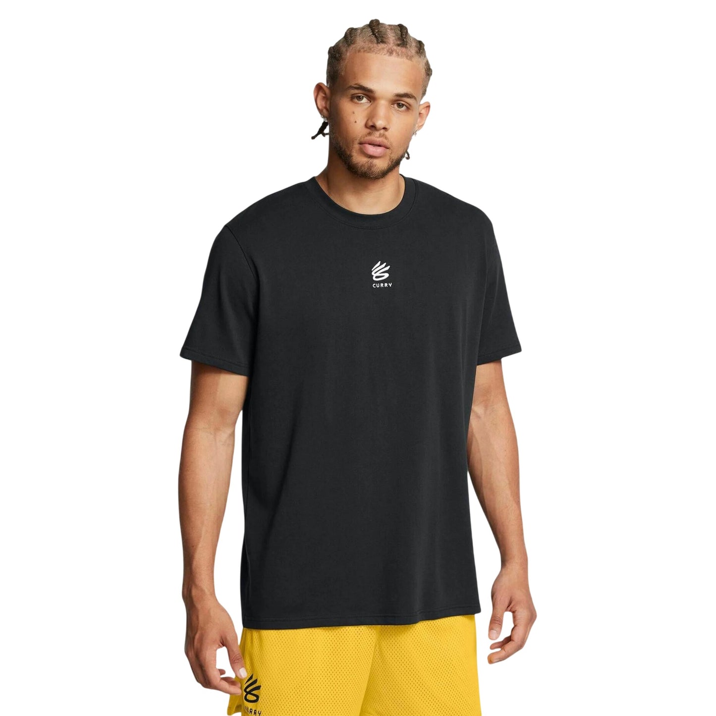 Black-White - Side - Under Armour Mens Curry Logo Heavyweight T-Shirt