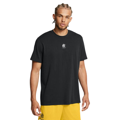 Black-White - Side - Under Armour Mens Curry Logo Heavyweight T-Shirt