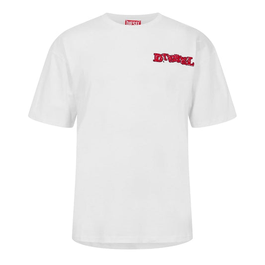 White - Front - Diesel Mens Graffiti Logo Boxy T-Shirt