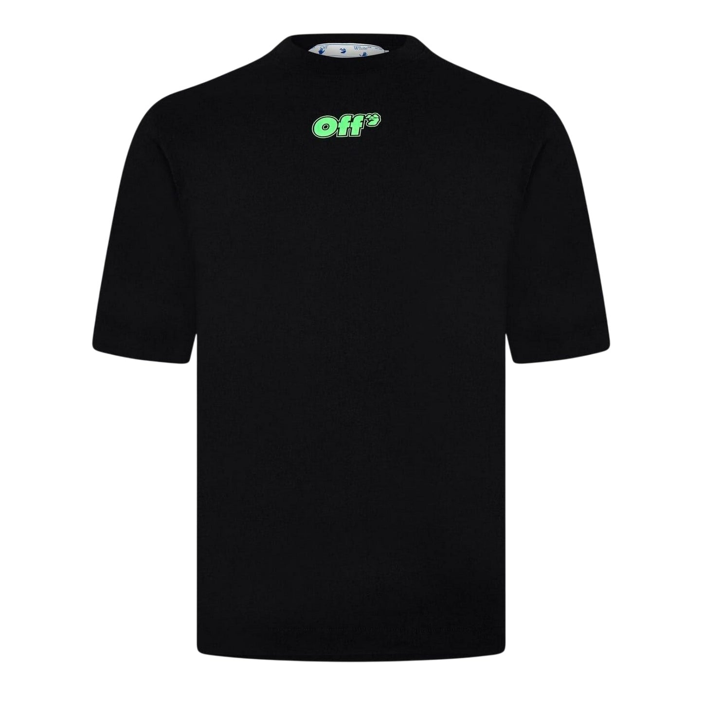 Black-Fluorescent Green - Front - Off White Mens Genie Crew Neck Regular T-Shirt