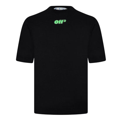 Black-Fluorescent Green - Front - Off White Mens Genie Crew Neck Regular T-Shirt