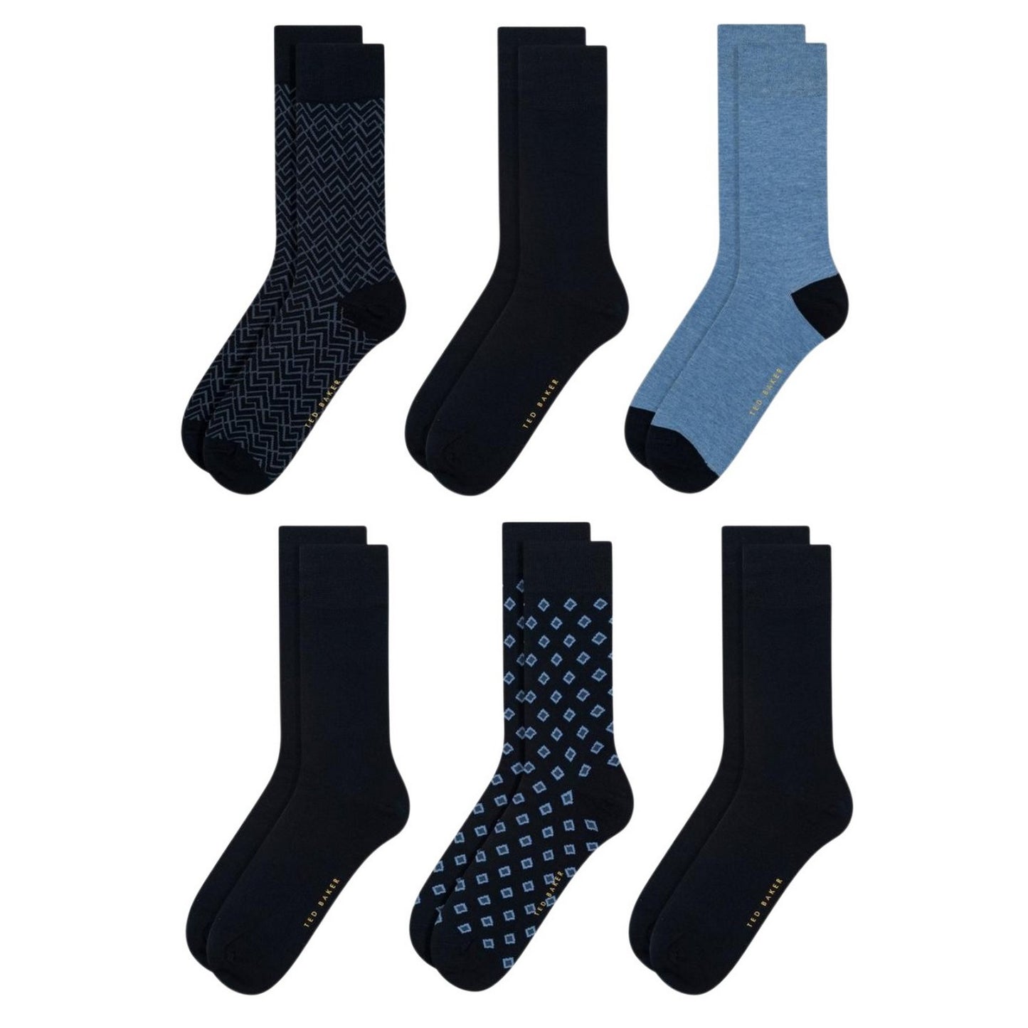 Blue - Front - Ted Baker Mens Formal Crew Socks (Pack of 6)