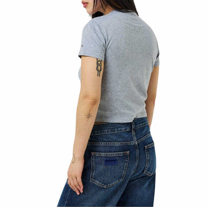 Grey Heather - Back - Tommy Jeans Womens-Ladies Varsity Logo Regular Crop Top