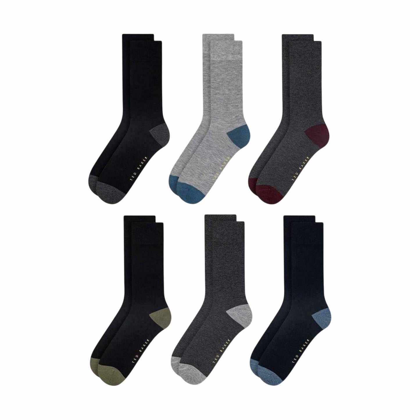 Black - Back - Ted Baker Mens Crew Socks (Pack of 6)