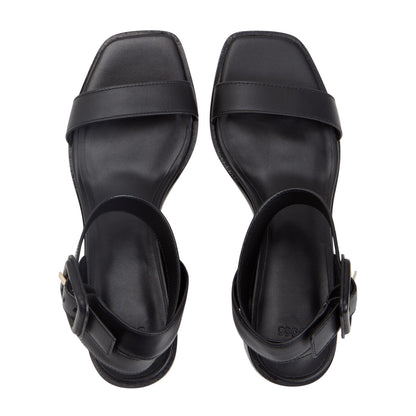 Black - Side - Boss Womens-Ladies Charlize Leather Block Heel Sandals