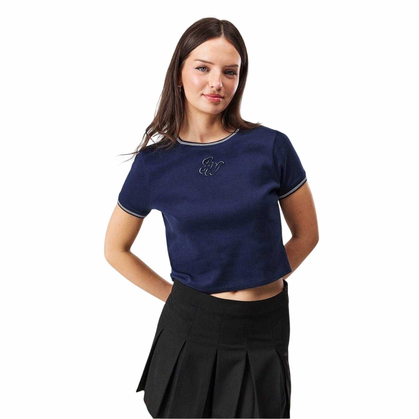 Navy-White - Side - Jack Wills Womens-Ladies Slim Crop Top
