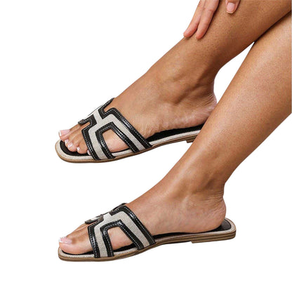 Black - Side - Where´s That From Womens-Ladies H-Strap Flat Sandals