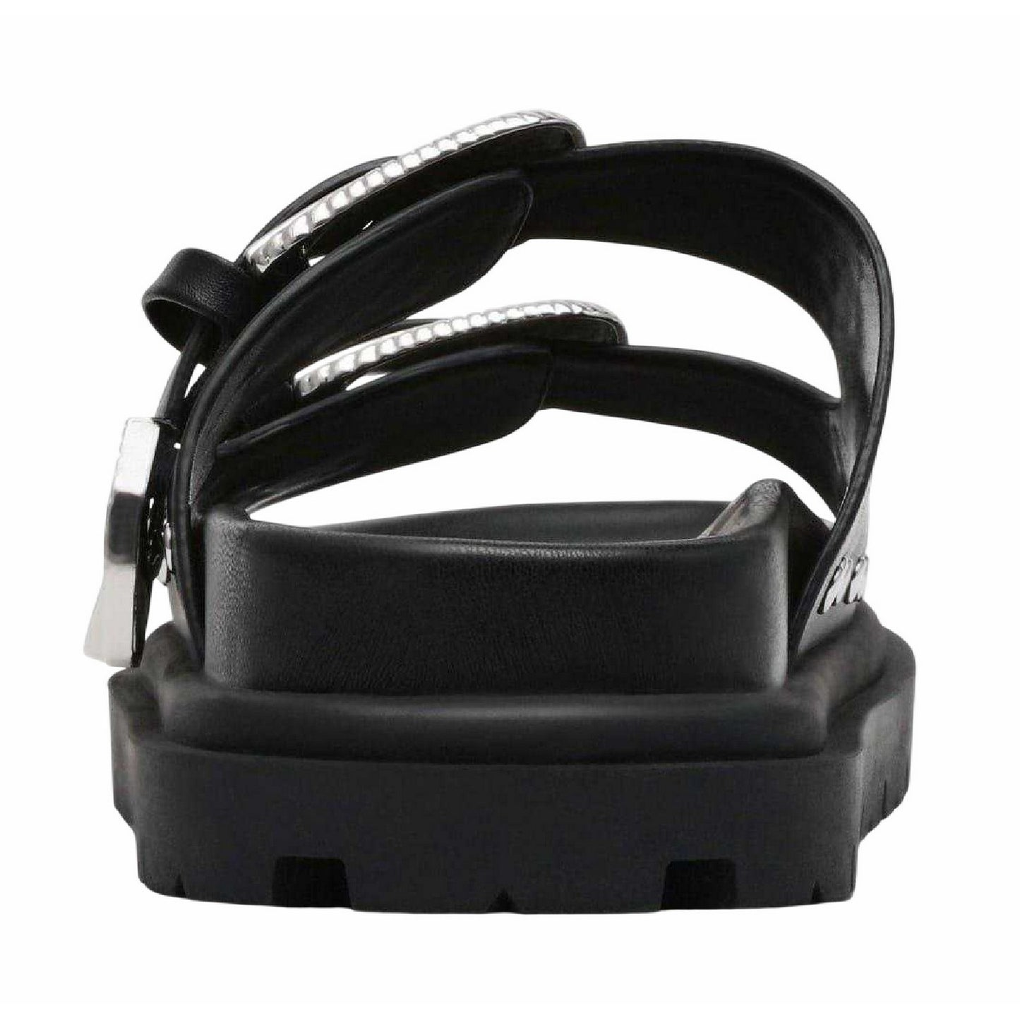 Black - Back - Steve Madden Womens-Ladies Buckle Leather Slides