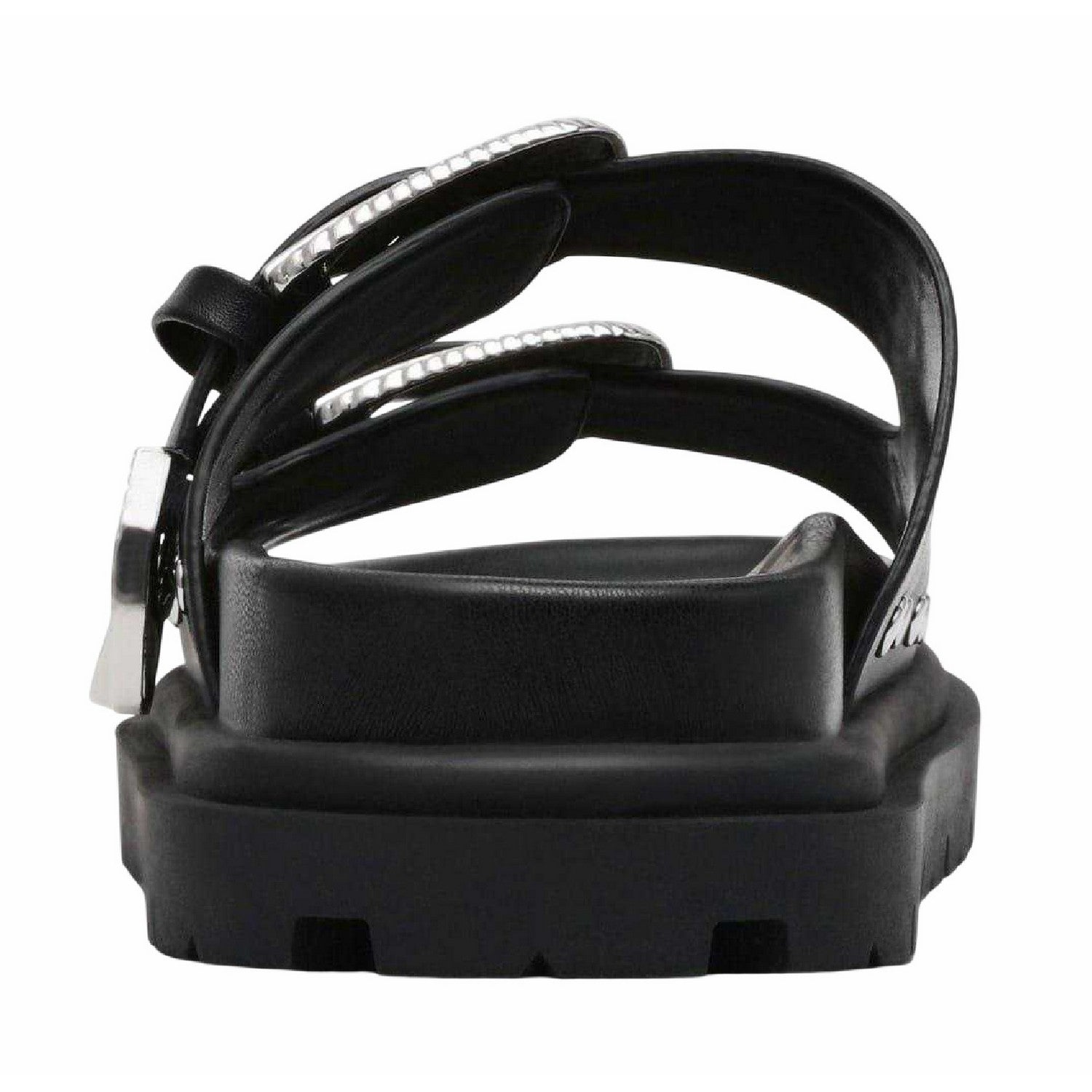 Black - Back - Steve Madden Womens-Ladies Buckle Leather Slides