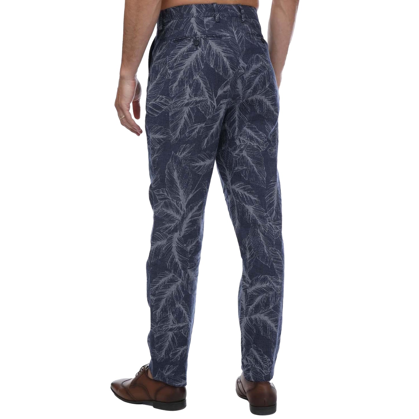 Navy - Back - Ted Baker Mens Postot Cotton Printed Trousers