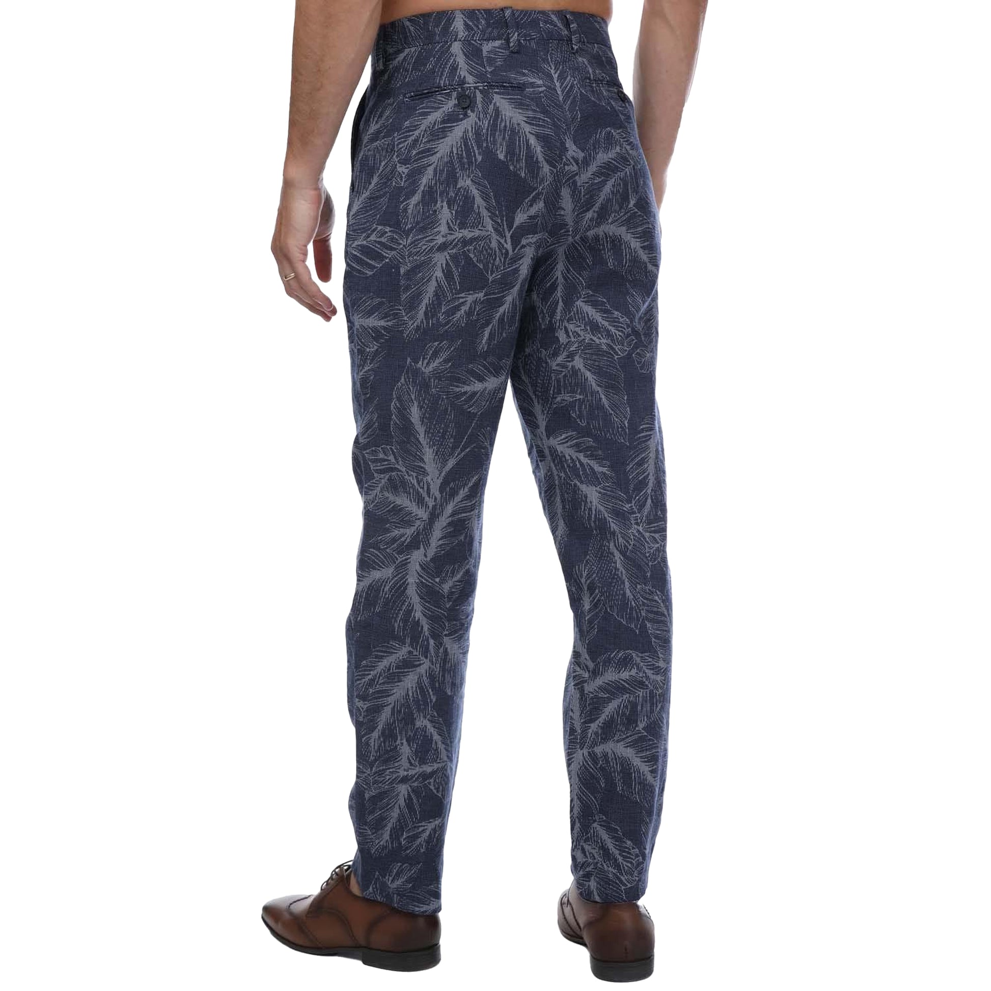 Navy - Back - Ted Baker Mens Postot Cotton Printed Trousers