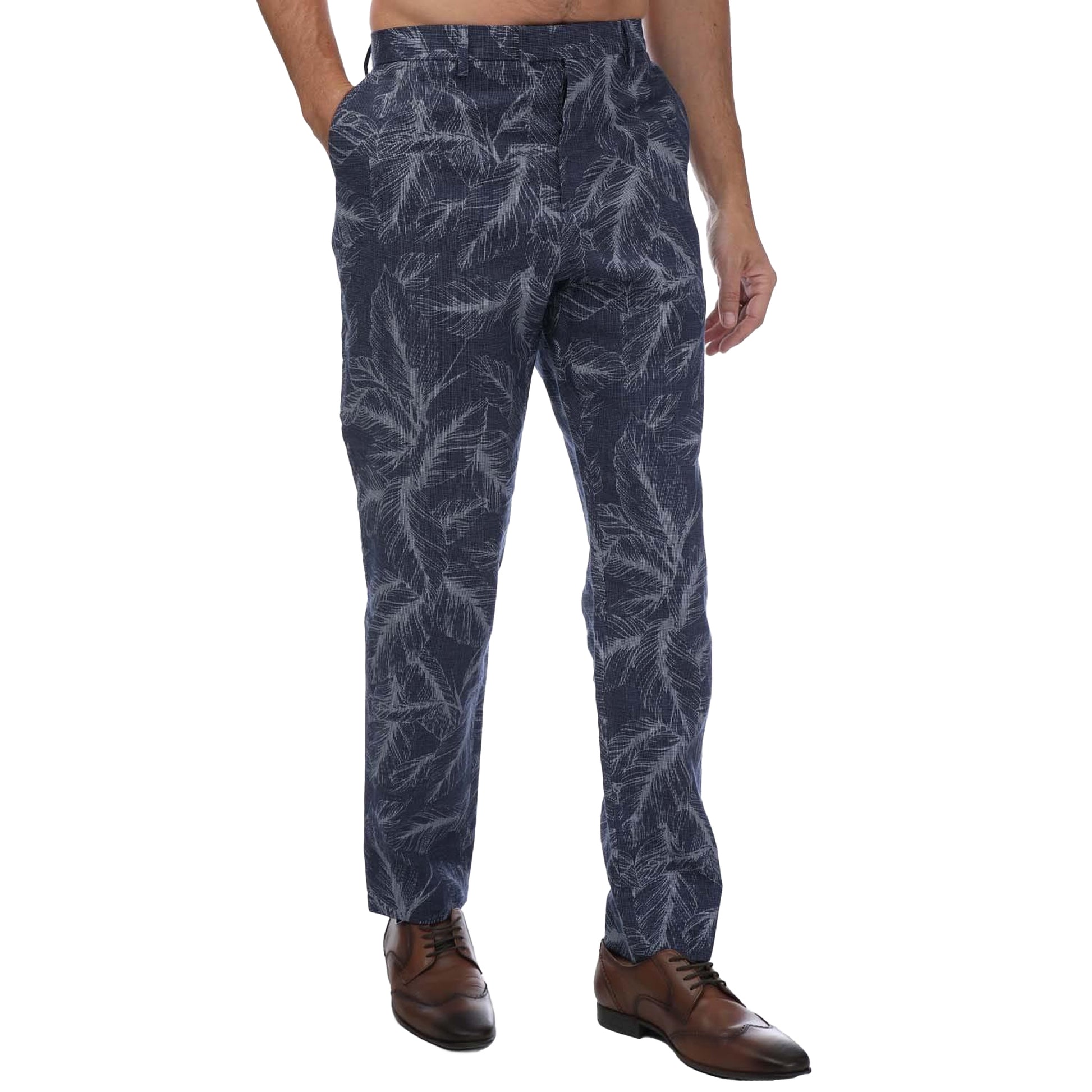 Navy - Front - Ted Baker Mens Postot Cotton Printed Trousers