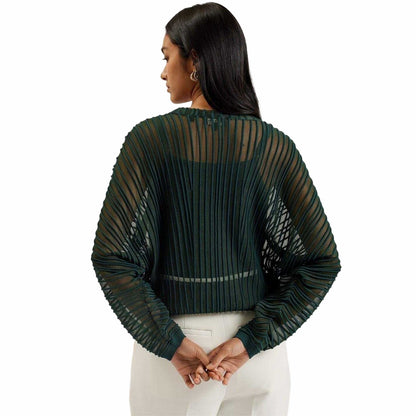 Dark Green - Back - Ted Baker Womens-Ladies Striped Knitted Top