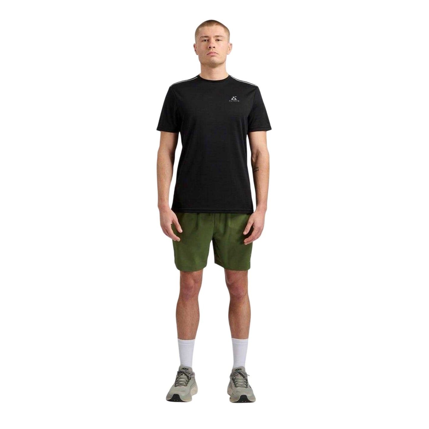 Khaki Green Marl - Front - ALTRYN Mens Elliot Tech Lightweight Running Shorts