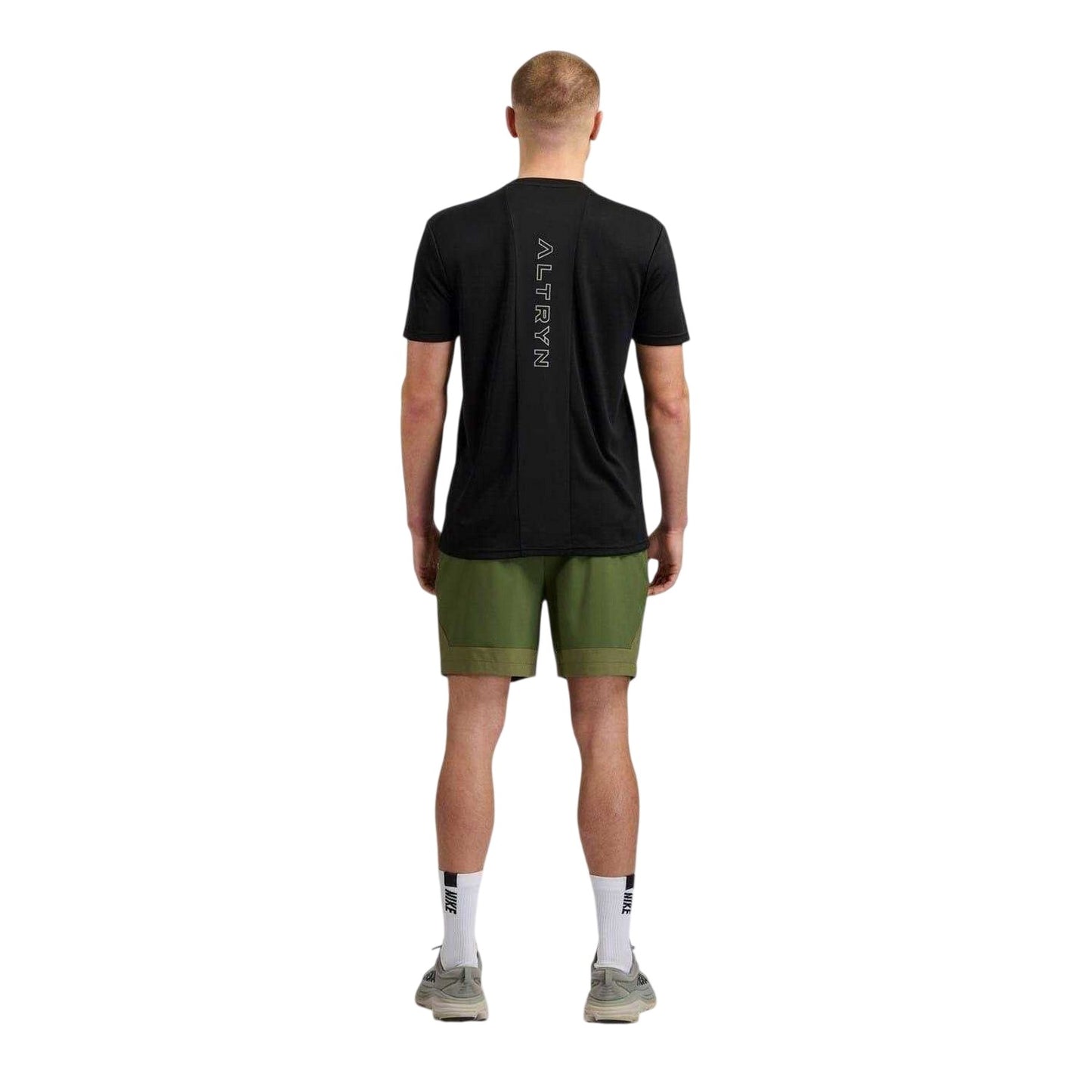 Khaki Green Marl - Back - ALTRYN Mens Elliot Tech Lightweight Running Shorts