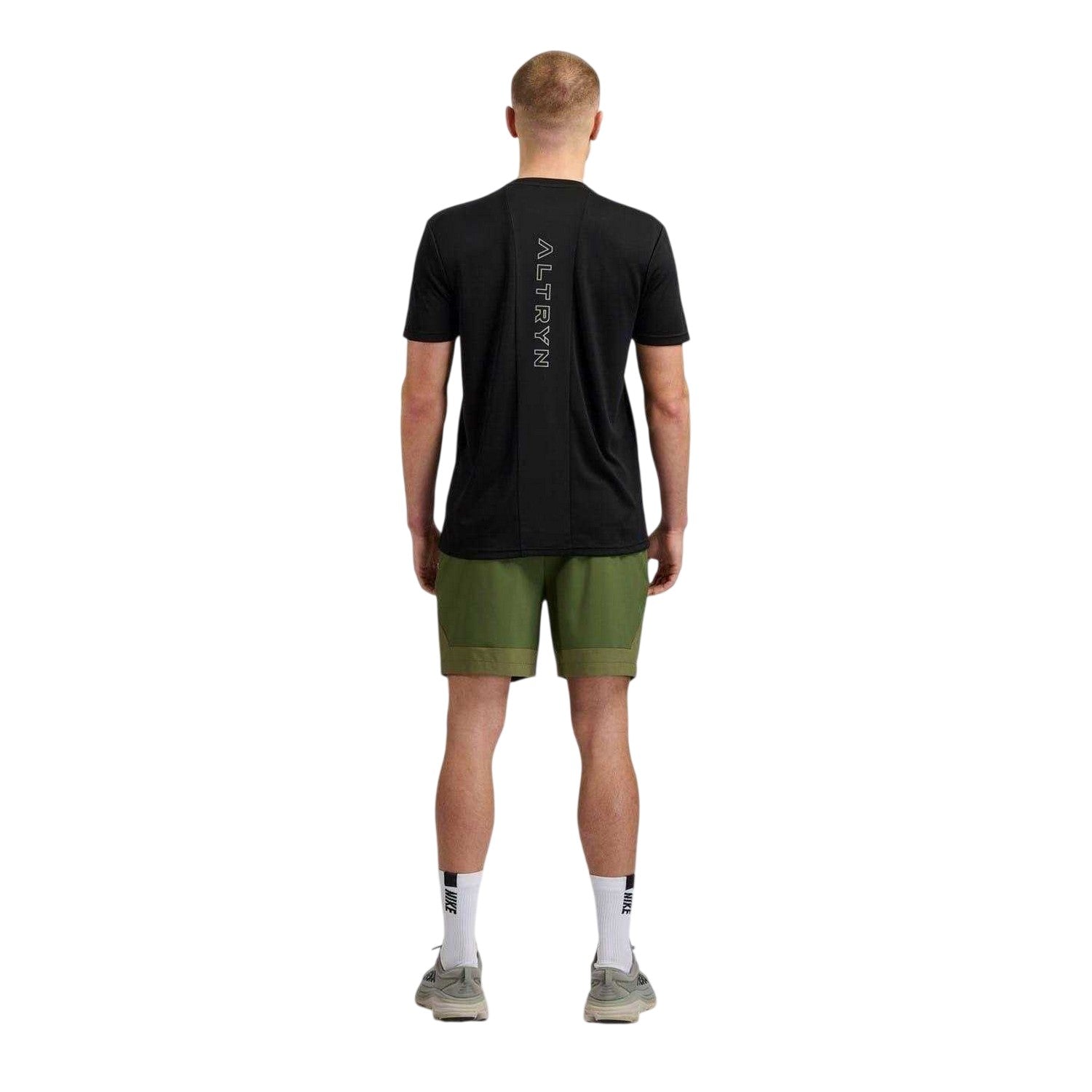 Khaki Green Marl - Back - ALTRYN Mens Elliot Tech Lightweight Running Shorts