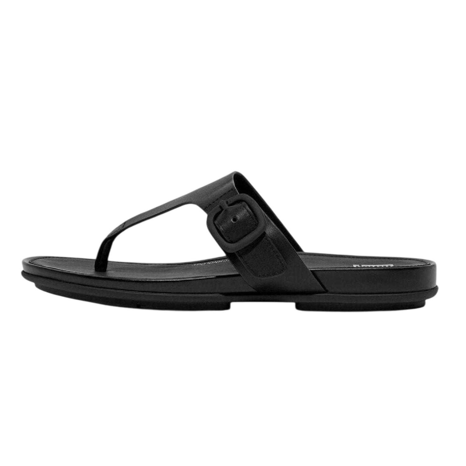Black - Back - FitFlop Womens-Ladies Leather Toe Post Flat Sandals