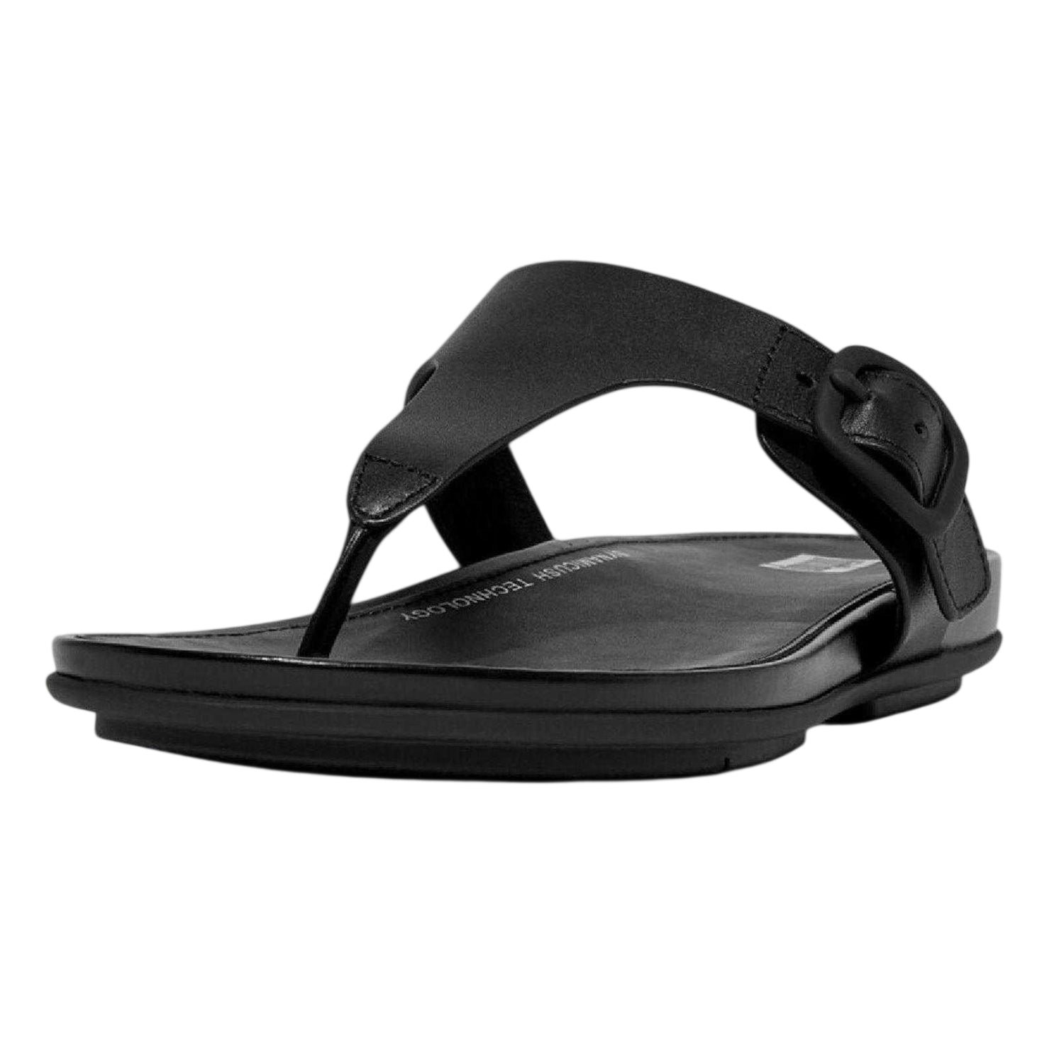 Black - Side - FitFlop Womens-Ladies Leather Toe Post Flat Sandals