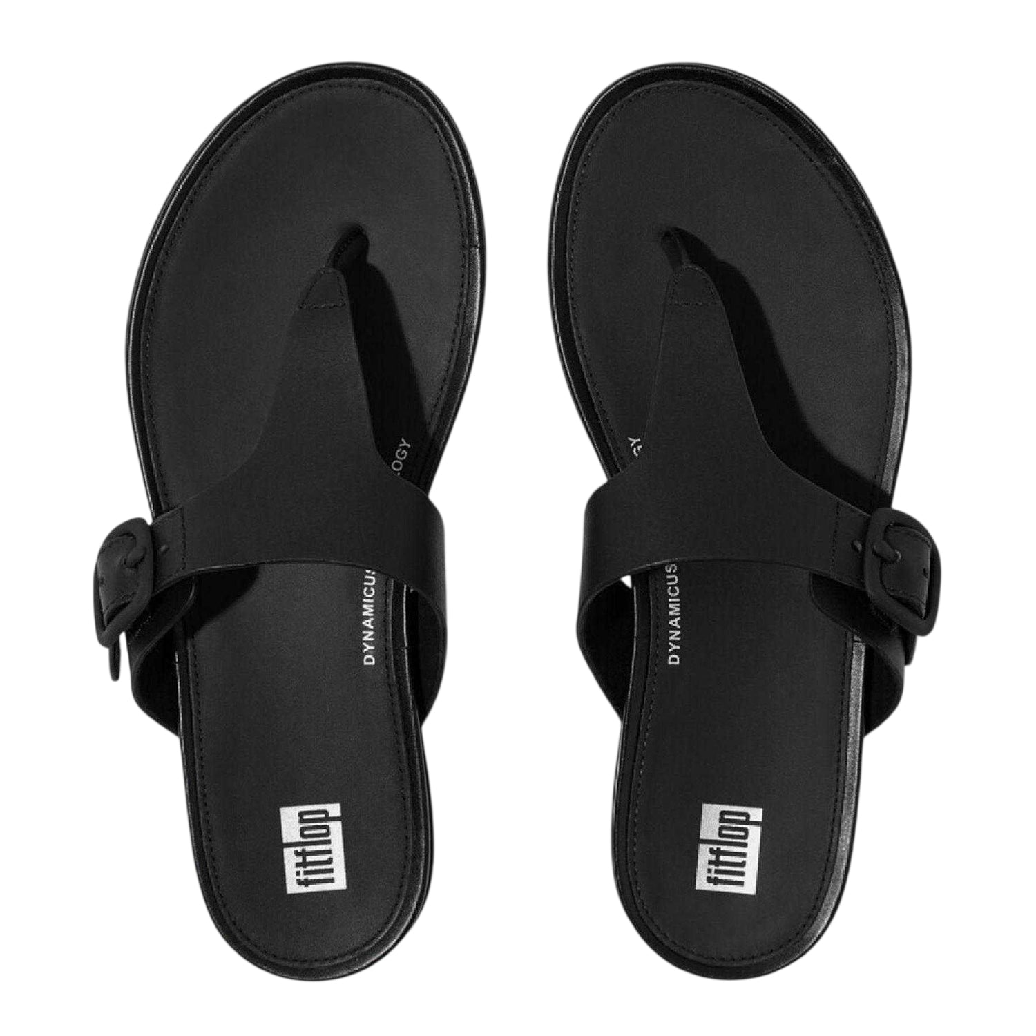 Black - Lifestyle - FitFlop Womens-Ladies Leather Toe Post Flat Sandals