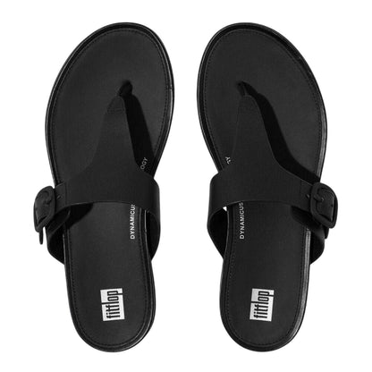 Black - Lifestyle - FitFlop Womens-Ladies Leather Toe Post Flat Sandals