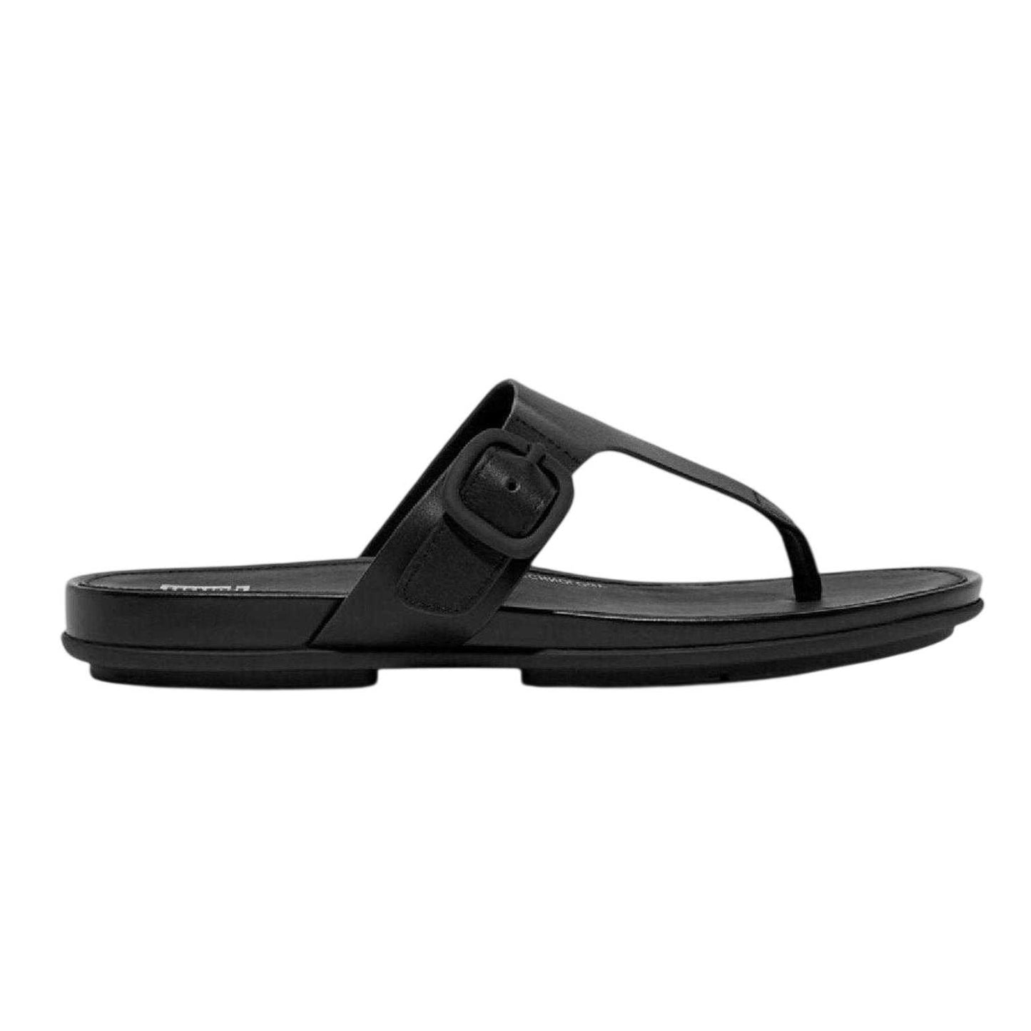 Black - Front - FitFlop Womens-Ladies Leather Toe Post Flat Sandals