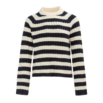 Navy - Front - Miso Womens-Ladies Stripe Open Hem Jumper