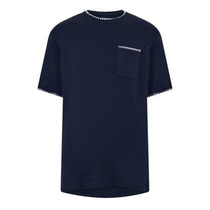 Navy-Ecru - Front - Threadbare Mens Perth Knitted T-Shirt