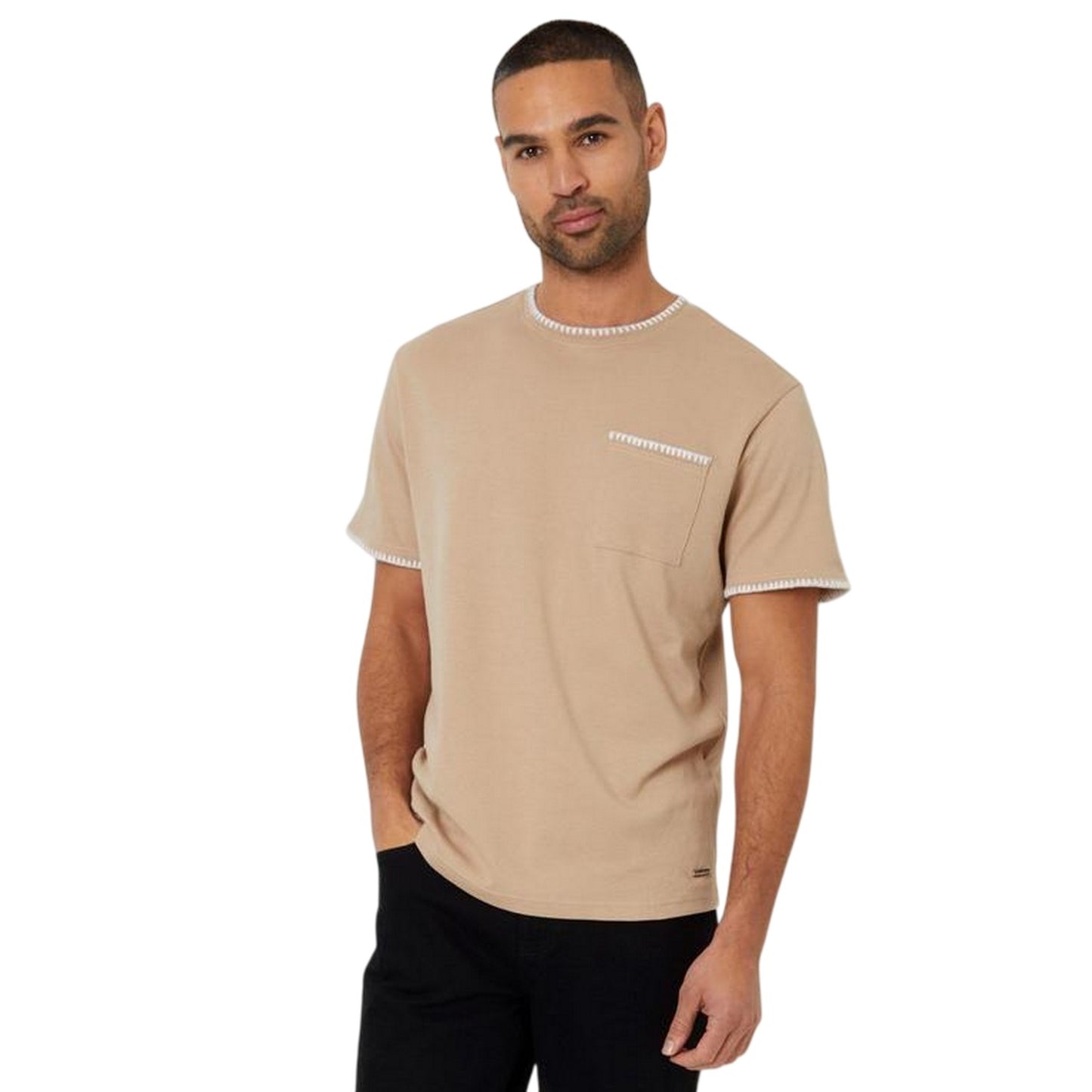 Stone-Ecru - Front - Threadbare Mens Perth Knitted T-Shirt