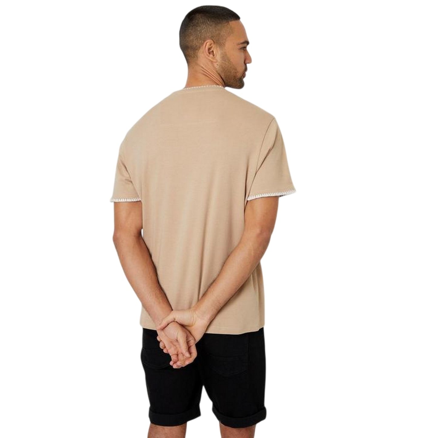 Stone-Ecru - Back - Threadbare Mens Perth Knitted T-Shirt