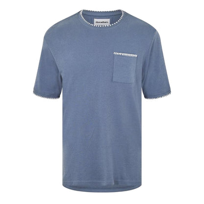 Stonewash Denim-Ecru - Front - Threadbare Mens Perth Knitted T-Shirt