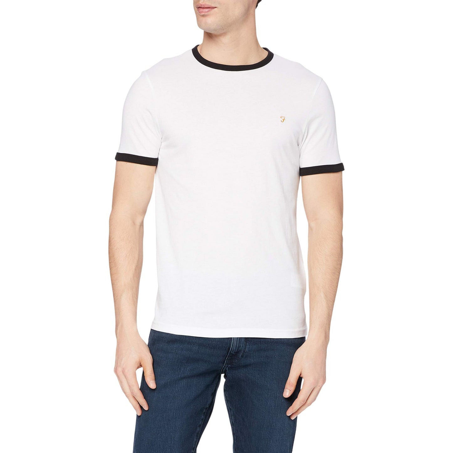 White - Front - Farah Mens Ringer Embroidered T-Shirt