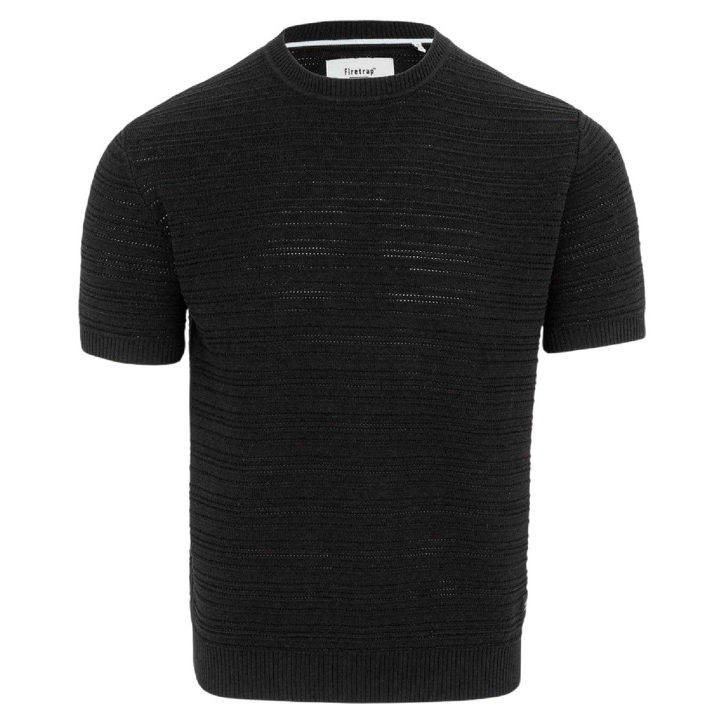 Black - Front - Firetrap Mens Knitted Crew Neck T-Shirt