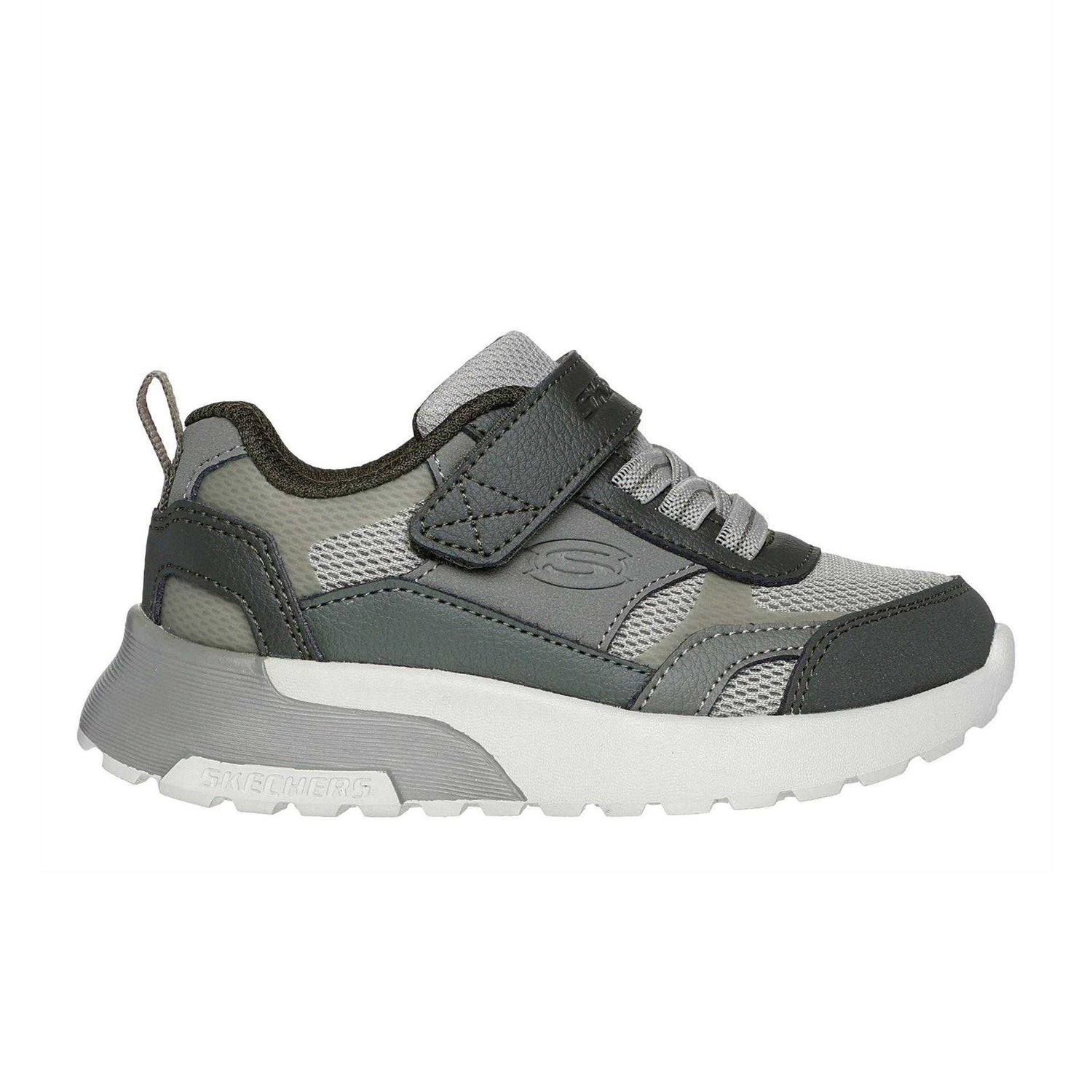 Olive - Side - Skechers Childrens-Kids SKX 225 Leather Trainers
