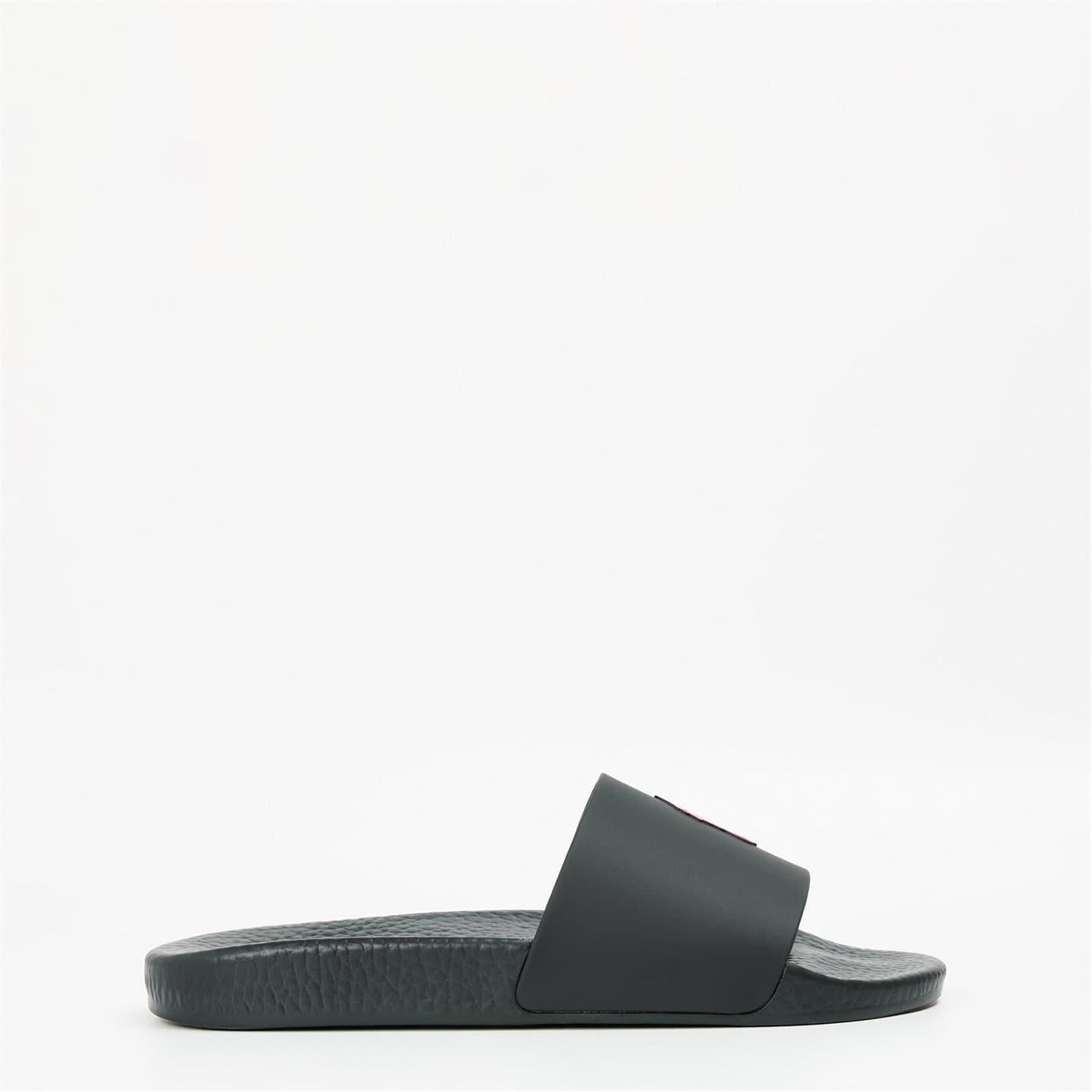 Black-Red - Front - Ralph Lauren Mens Polo Moulded Footbed Pool Slides
